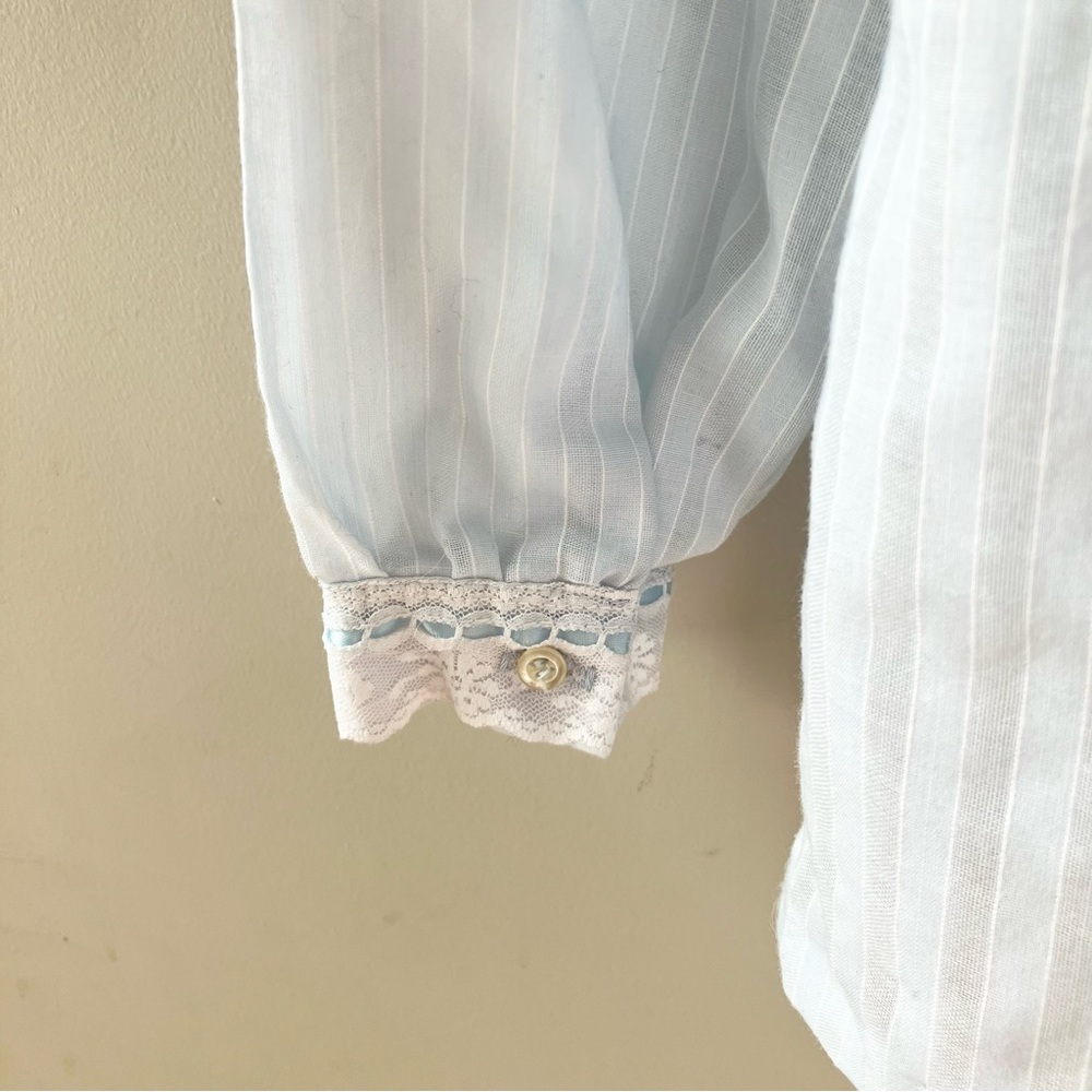 VINTAGE Sheer Lace Trim Button Up Blouse - Picture 4 of 5